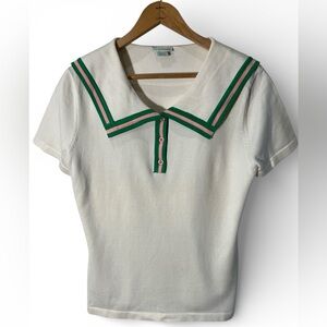 AKA White and Green Women's Sailor Collar Top